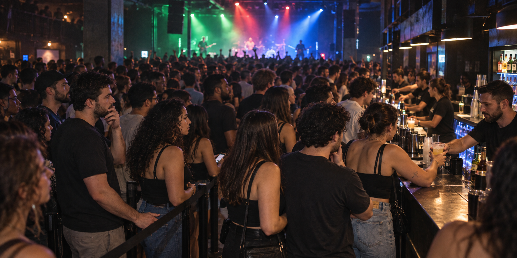 Fila cheia em um bar durante um evento
