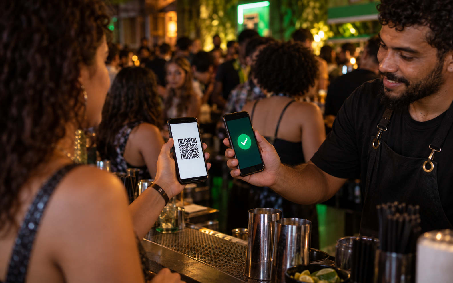 Ficha digital sendo validada no balcão do evento